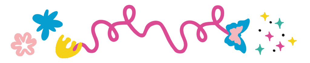 Separador vectorial utilizando elementos como flores, ondulaciones, estrellas y puntos, con los colores de la marca.